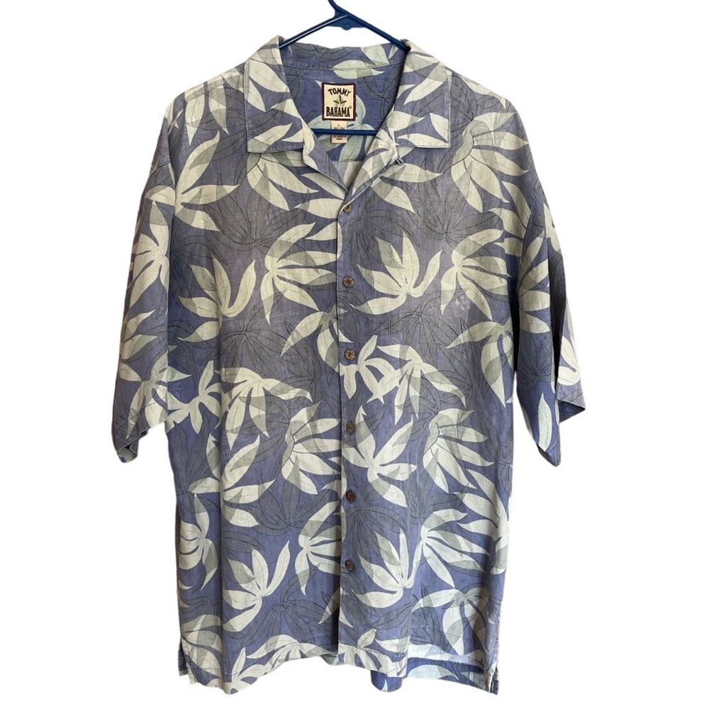 Tommy Bahama 100% Silk Hawaiian Shirt Textured Print Men’s Large Button Up Shirt